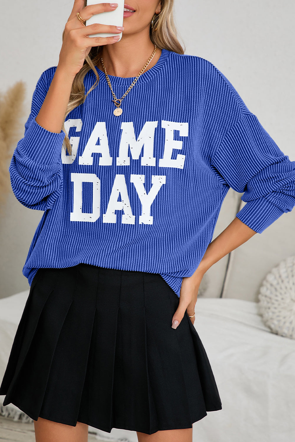 Dark Grey Corded GAME DAY Graphic Long Sleeve Top