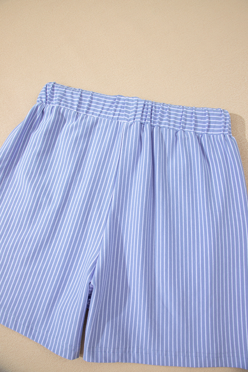 Sky Blue Striped Dolman Sleeve Pullover and Drawstring Shorts Set