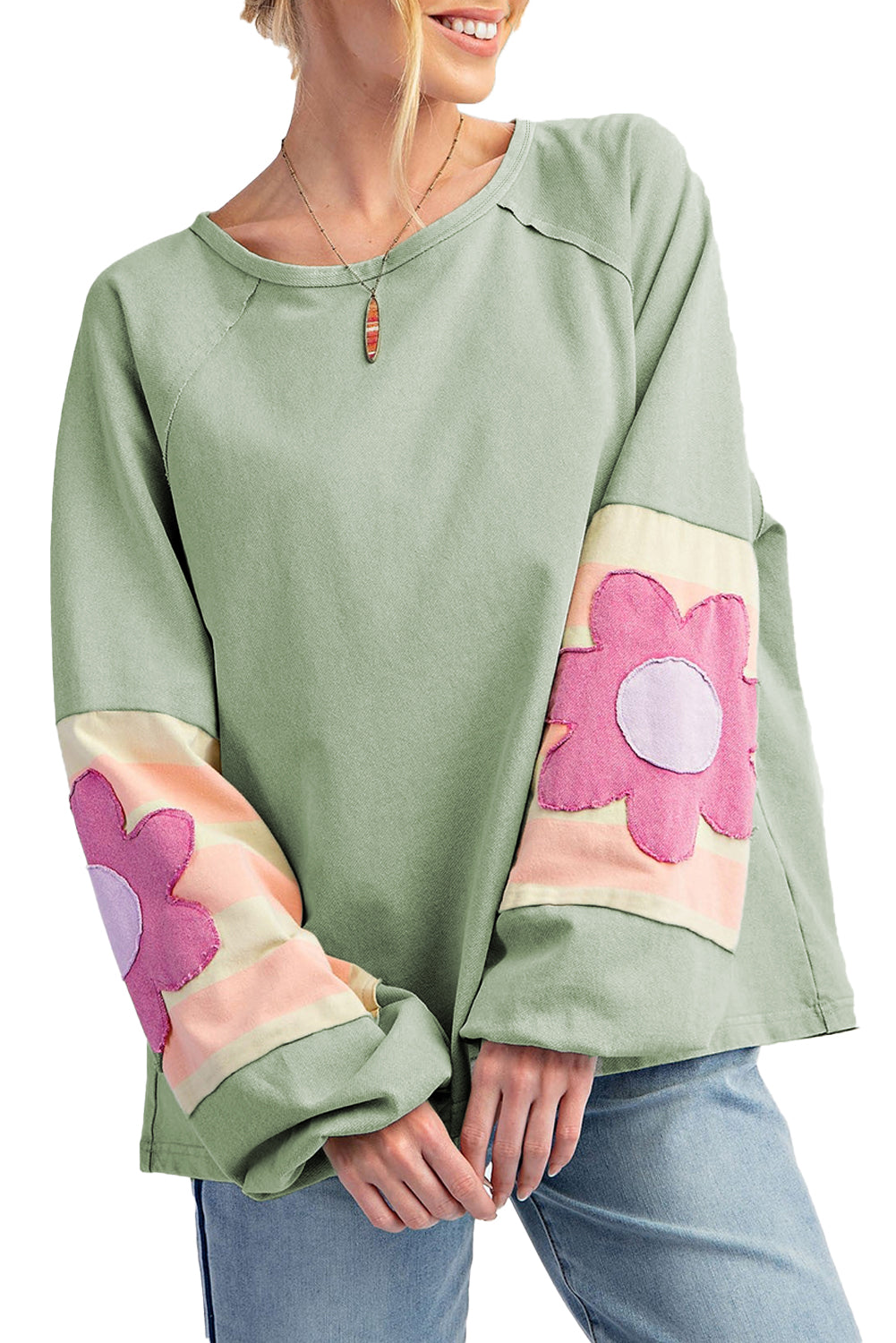 DUNE Flower Patchwork Exposed Seam Raglan Sleeve Top