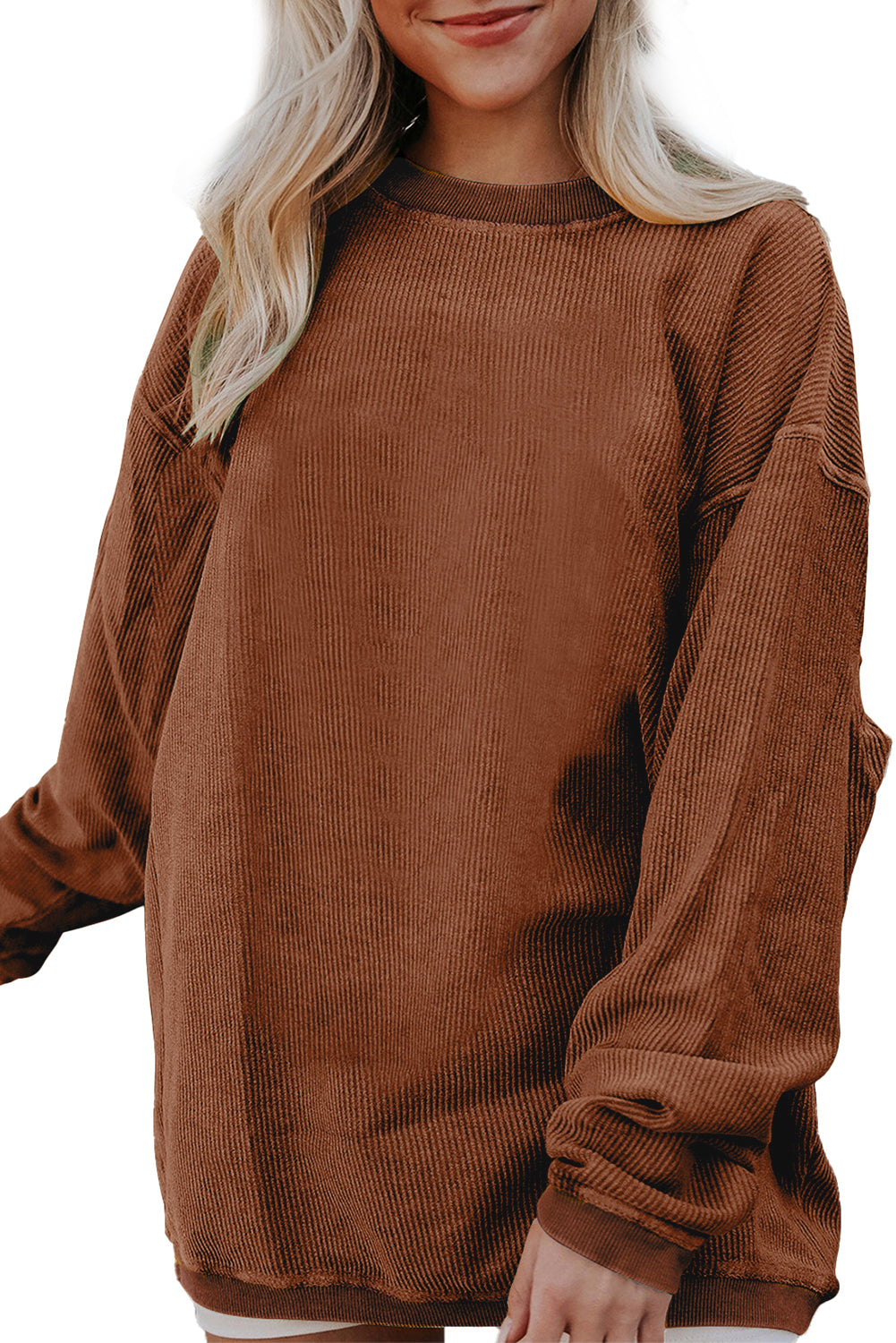 Apricot Drop Shoulder Ribbed Oversized Sweatshirt