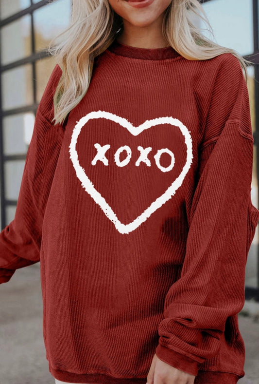 Red XOXO Corded Graphic Sweatshirt