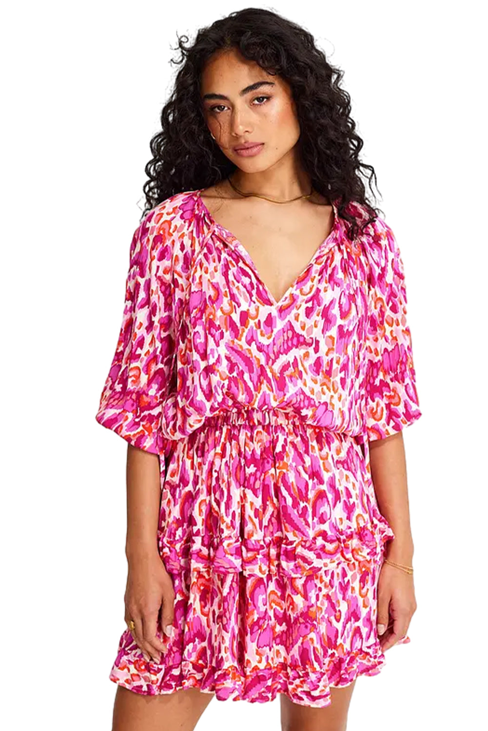 Rose Boho Abstract Elastic Waist Mini Dress