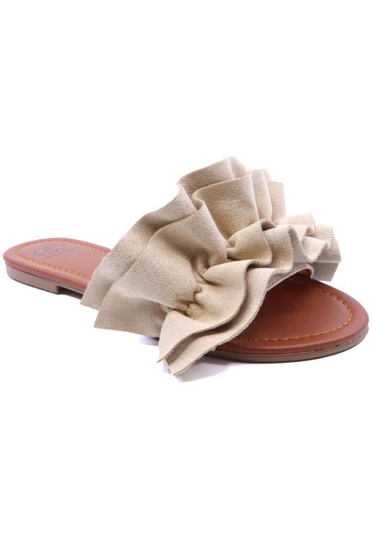 Ruffle slide sandal in suede colors