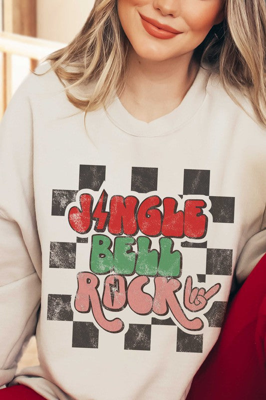 CHECKERED JINGLE BELL ROCK GRAPHIC SWEATSHIRT