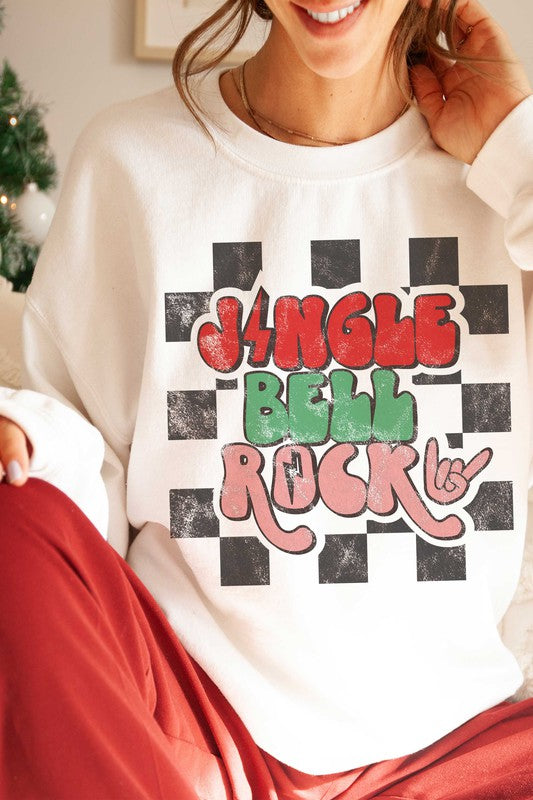 CHECKERED JINGLE BELL ROCK GRAPHIC SWEATSHIRT