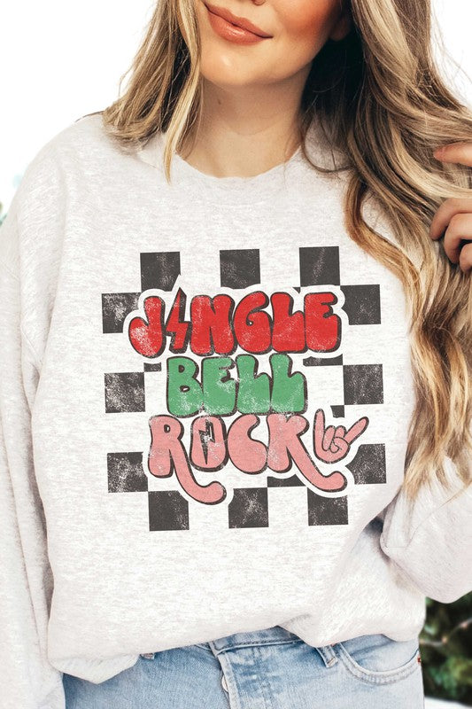 CHECKERED JINGLE BELL ROCK GRAPHIC SWEATSHIRT