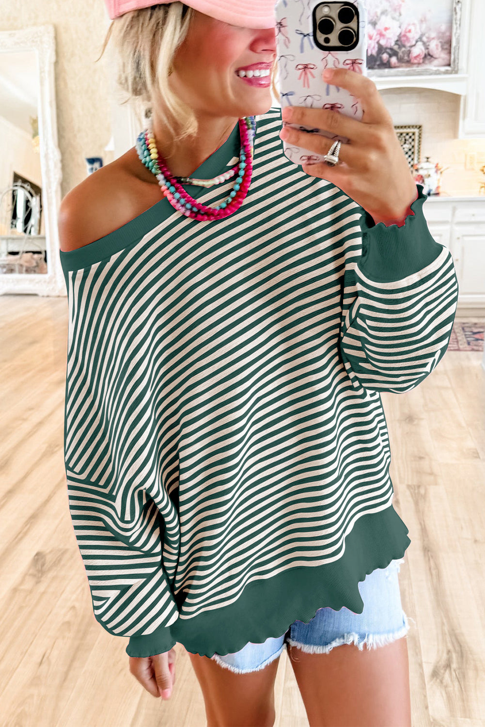 Brown Stripe Drop Shoulder Long Sleeve Top