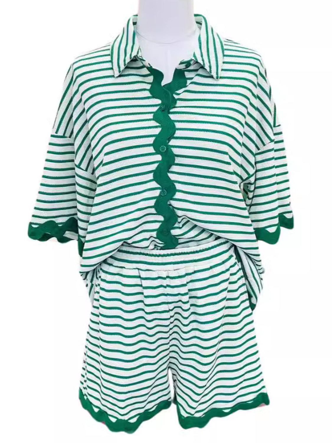 Full Size Striped Half Sleeve Top and Shorts Set