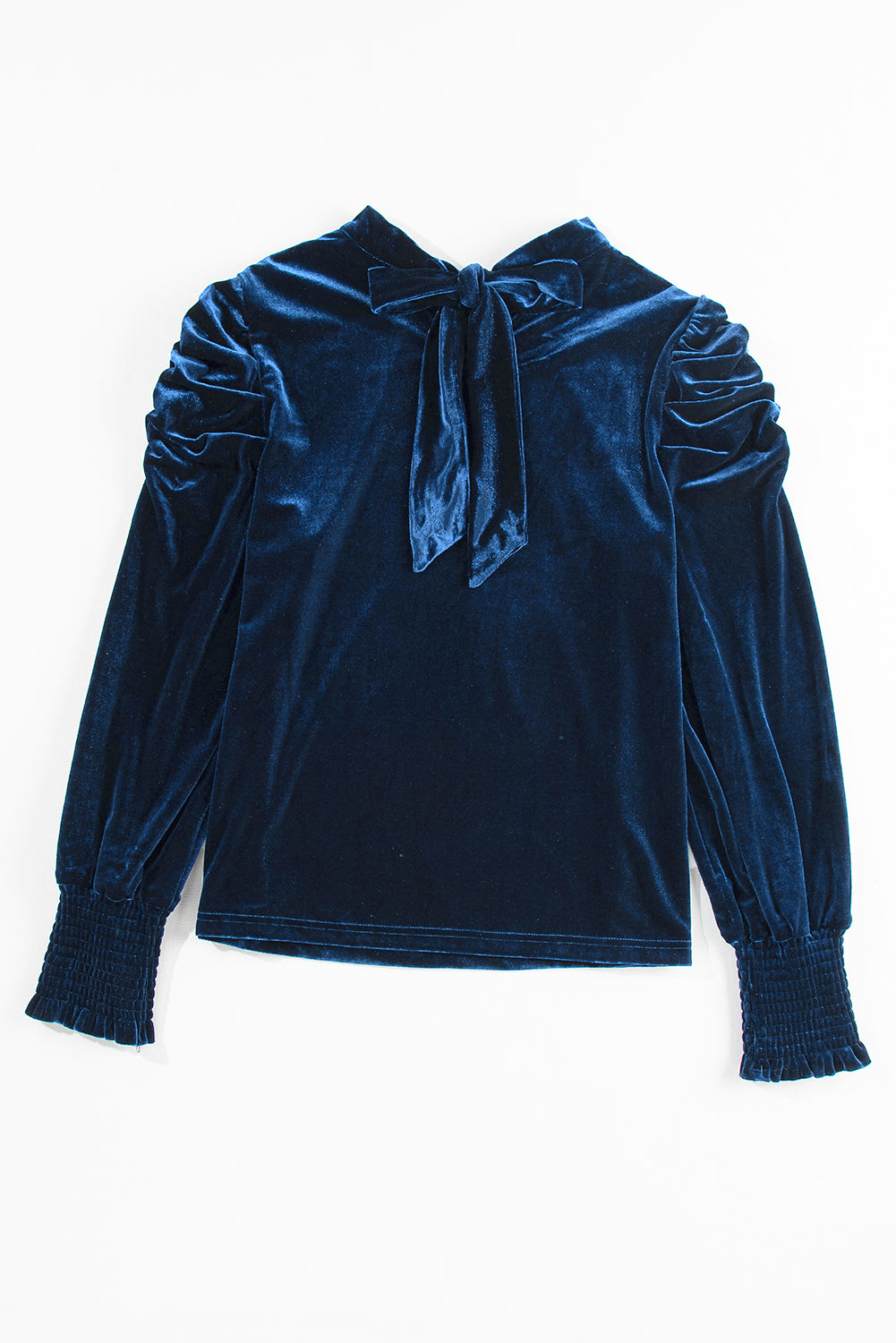 Peach Blossom Mock Keyhole Neck Puff Sleeve Velvet Blouse