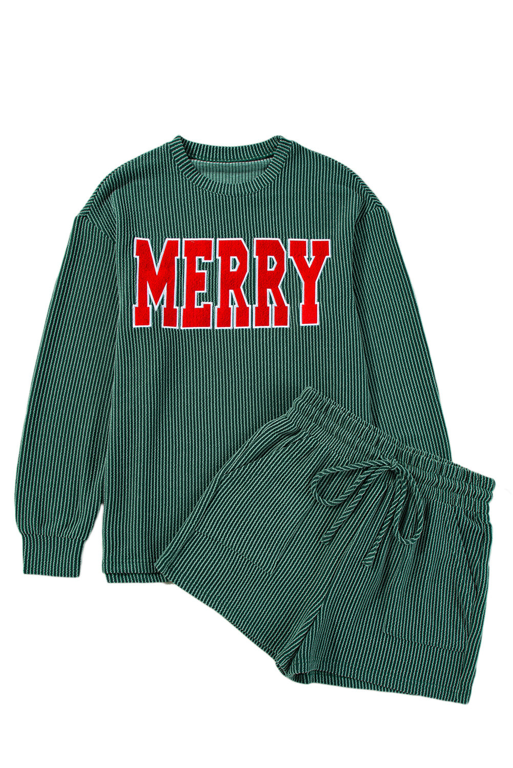 Racing Red Corded MERRY Long Sleeve Top and Shorts Pajama Set