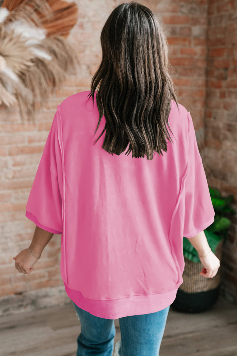Light Grey Exposed Seam Pocket Side Split Loose T Shirt