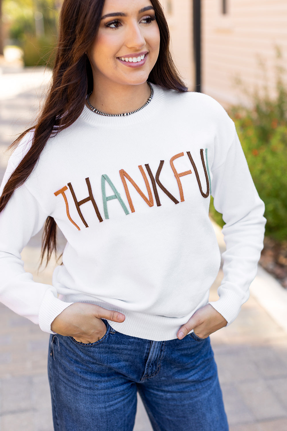 White Thankful Ivory Embroidered Sweater