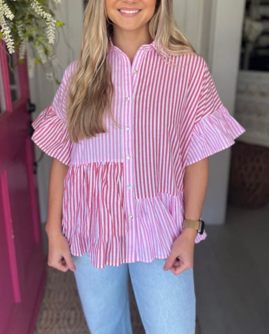 Striped Button Up Top