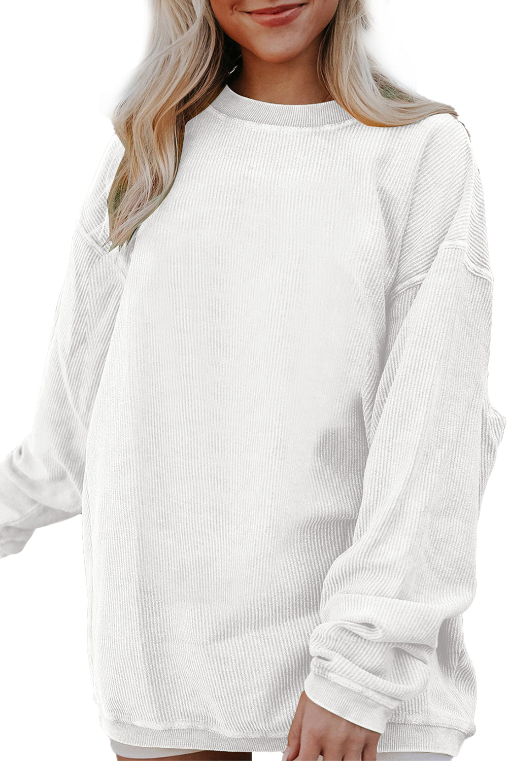 Apricot Drop Shoulder Ribbed Oversized Sweatshirt