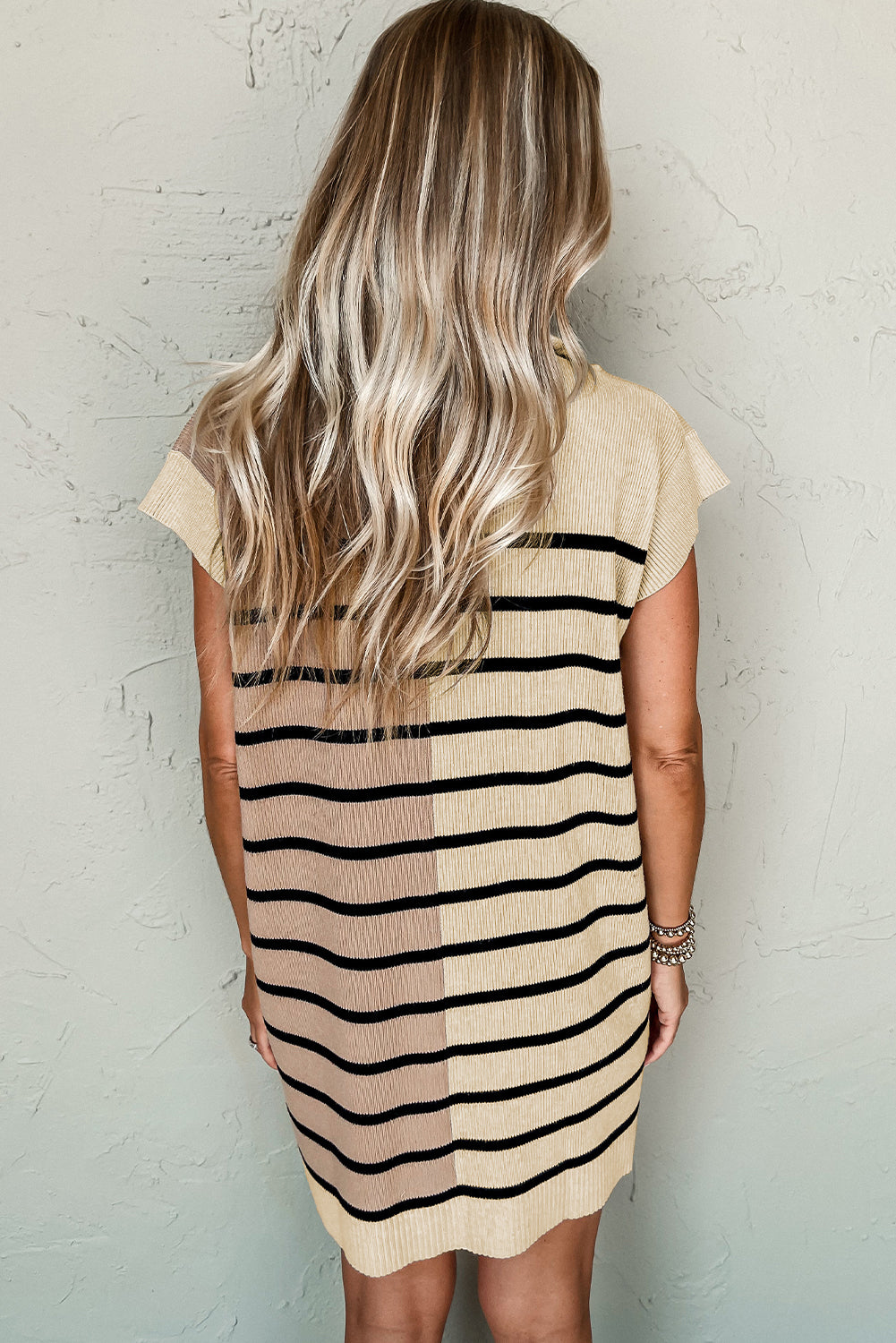 Black Stripe Color Block Short Sleeve Quarter Zip Mini Dress