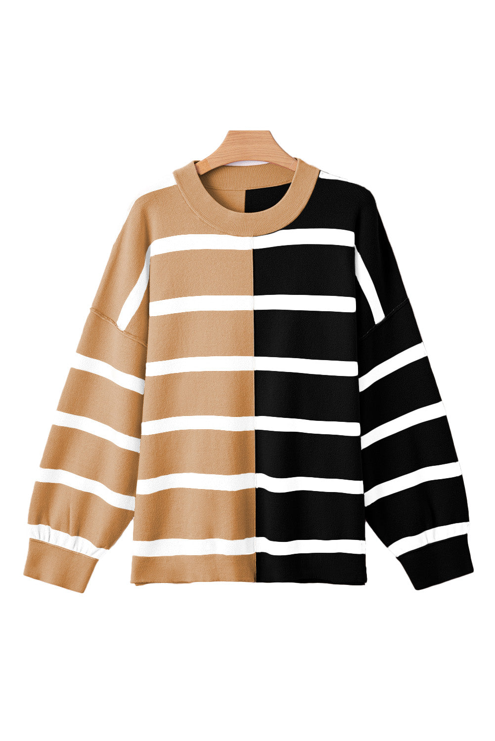 Pink Striped Colorblock Drop Shoulder Sweater