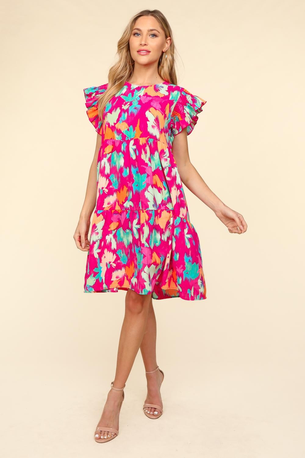 Haptics Printed Ruffled Tiered Dress with Side Pockets