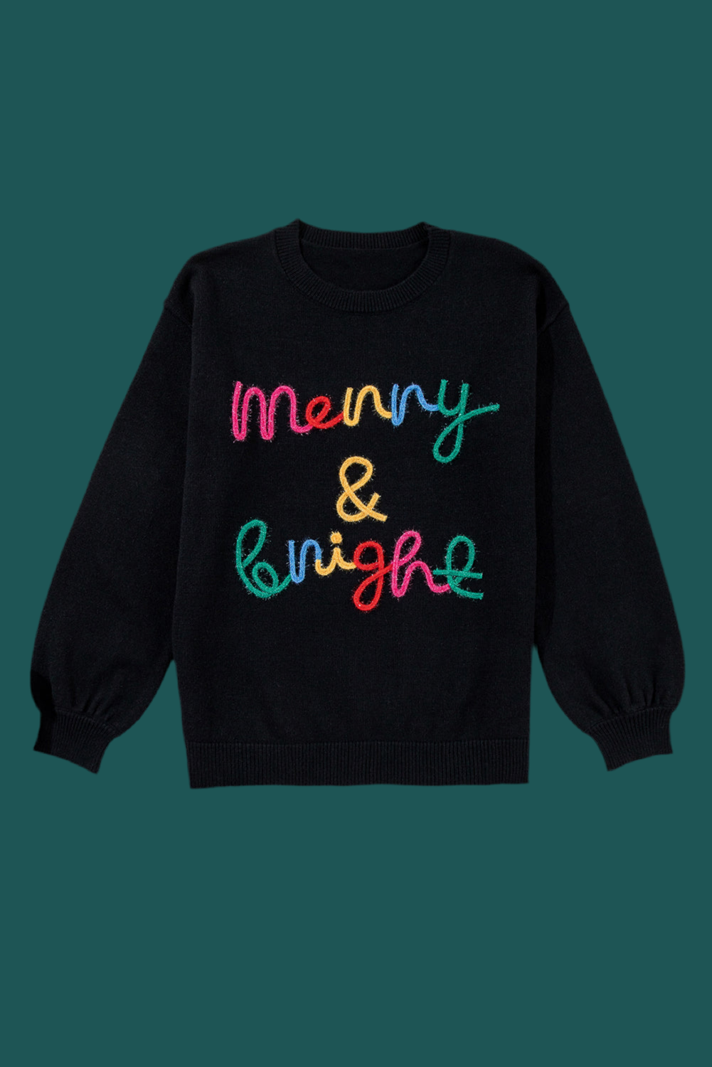 Black Colorful Merry & Bright Tinsel Graphic Sweater