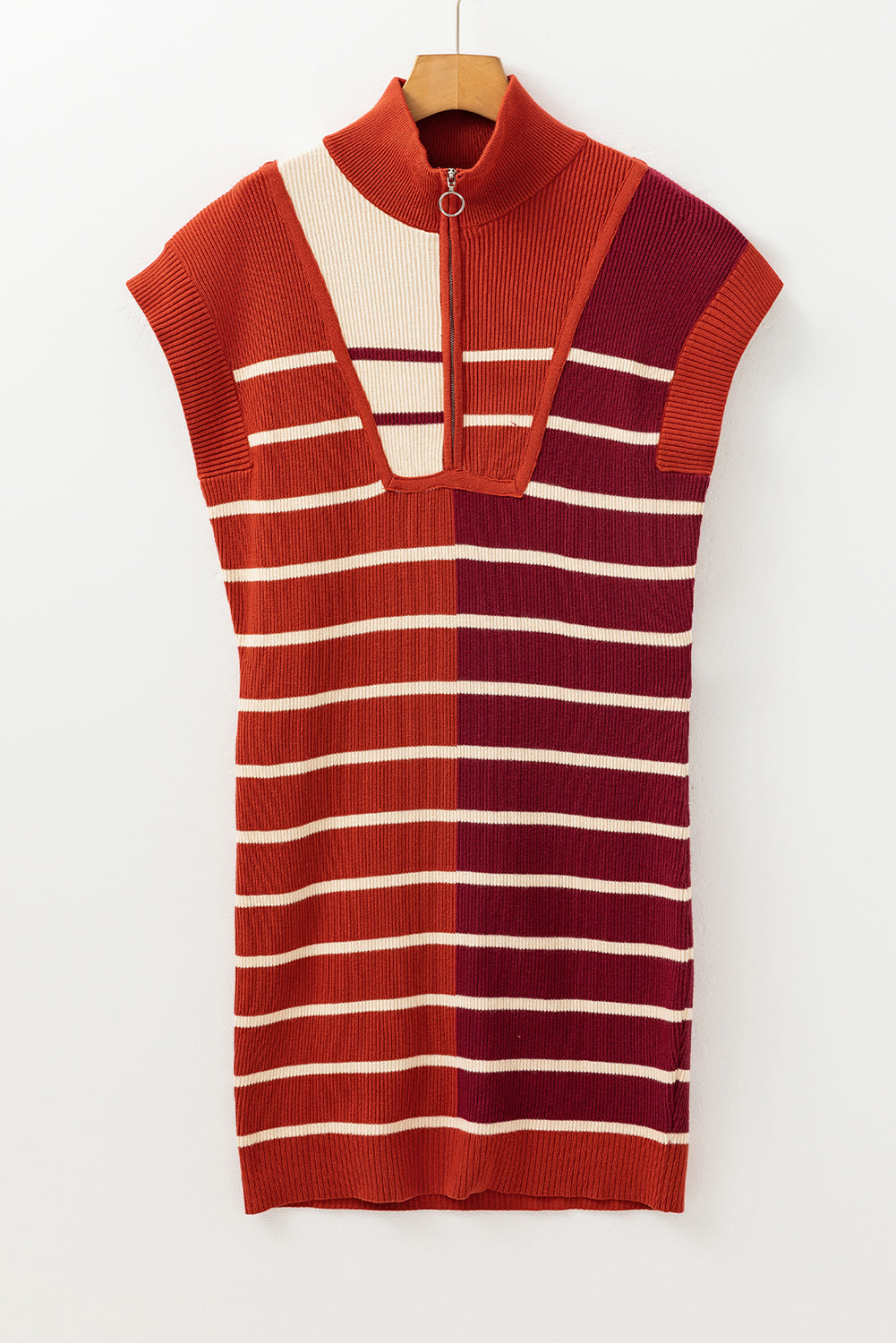 Black Stripe Color Block Short Sleeve Quarter Zip Mini Dress
