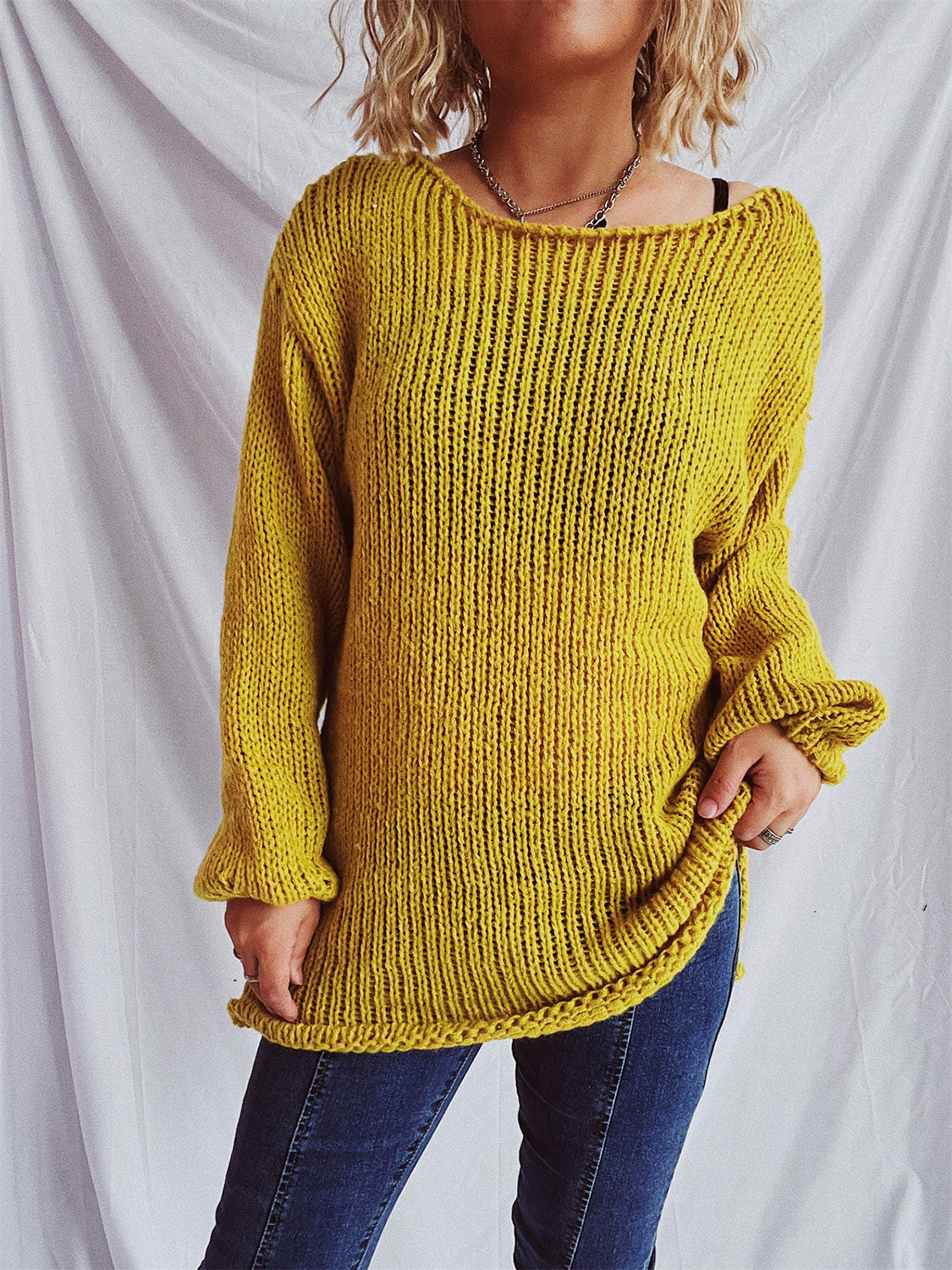 Boat Neck Dropped Shoulder Sweater