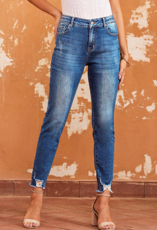 Raw Hem Ankle Jeans