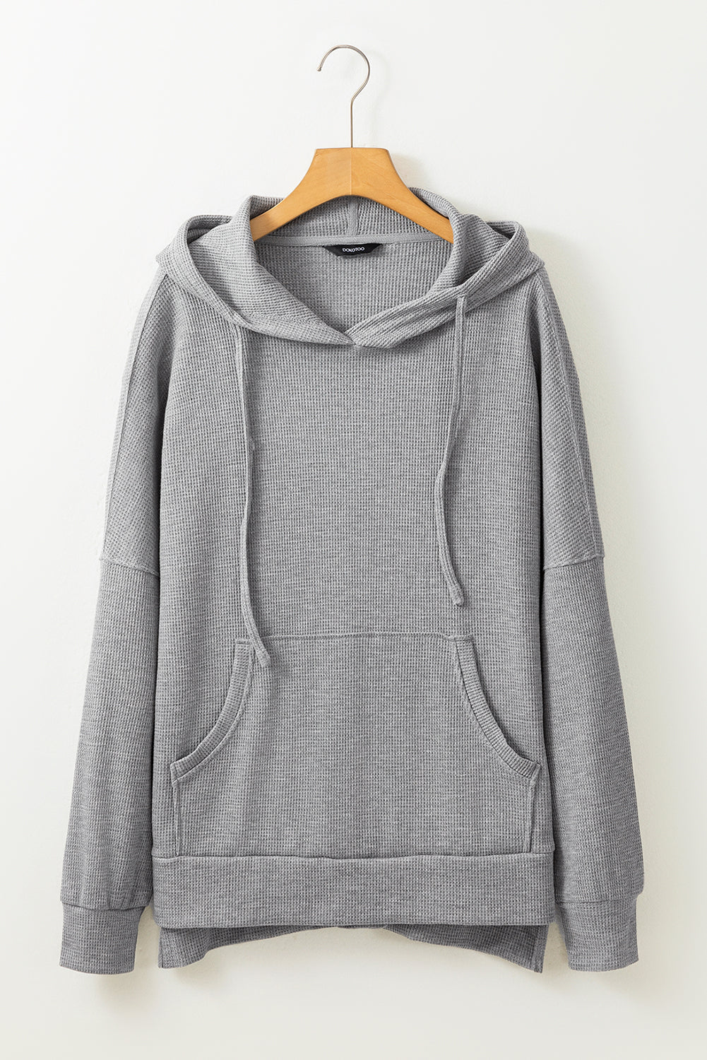 Gray Waffle Knit High Low Oversized Hoodie