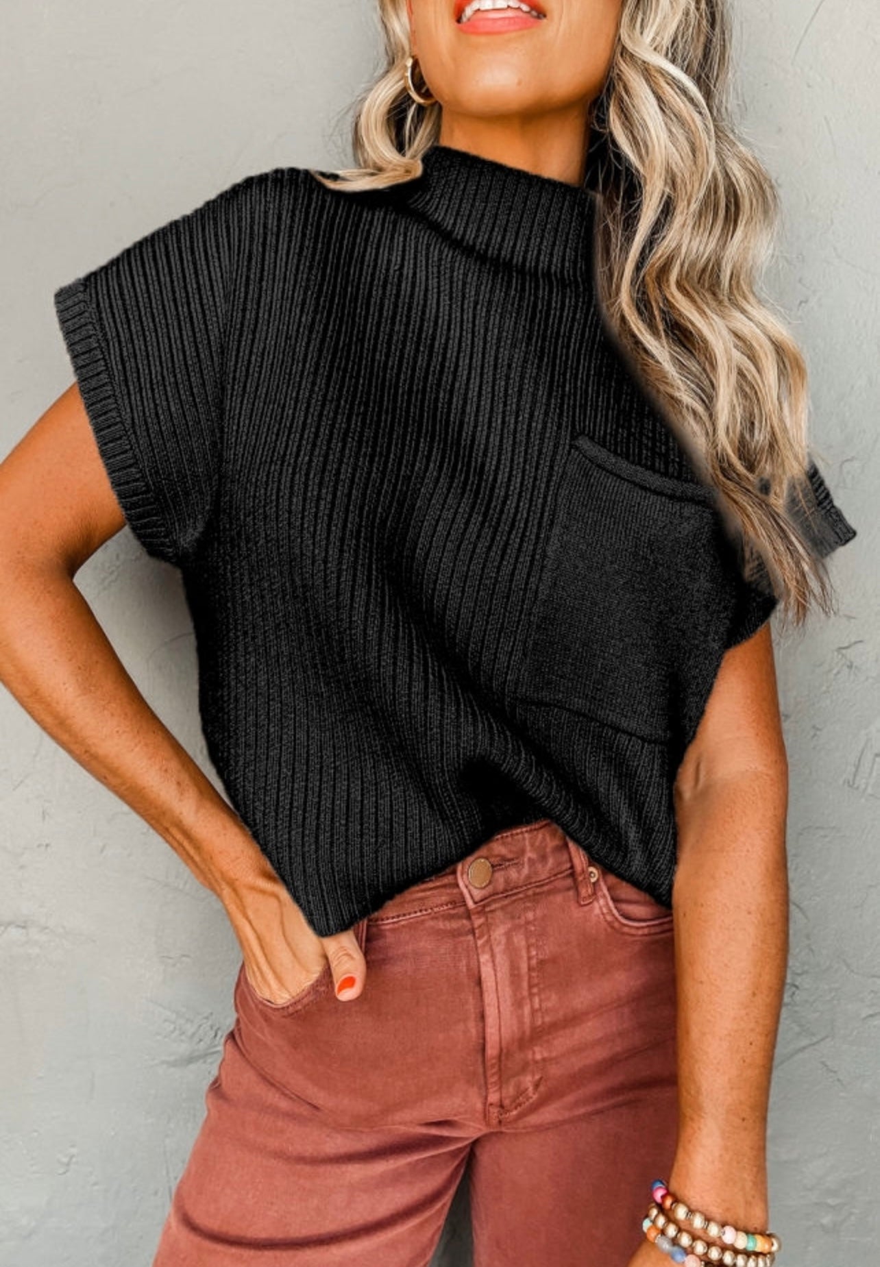 Cropped Short Sleeve Sweater