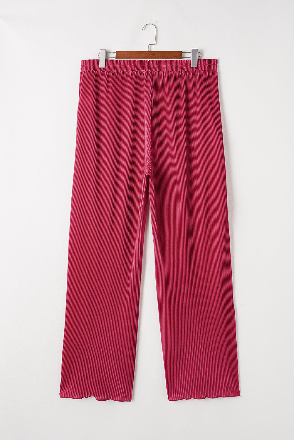 Rose Red Plus Size Ribbed Long Sleeve Shirt and Pants Pajama Set