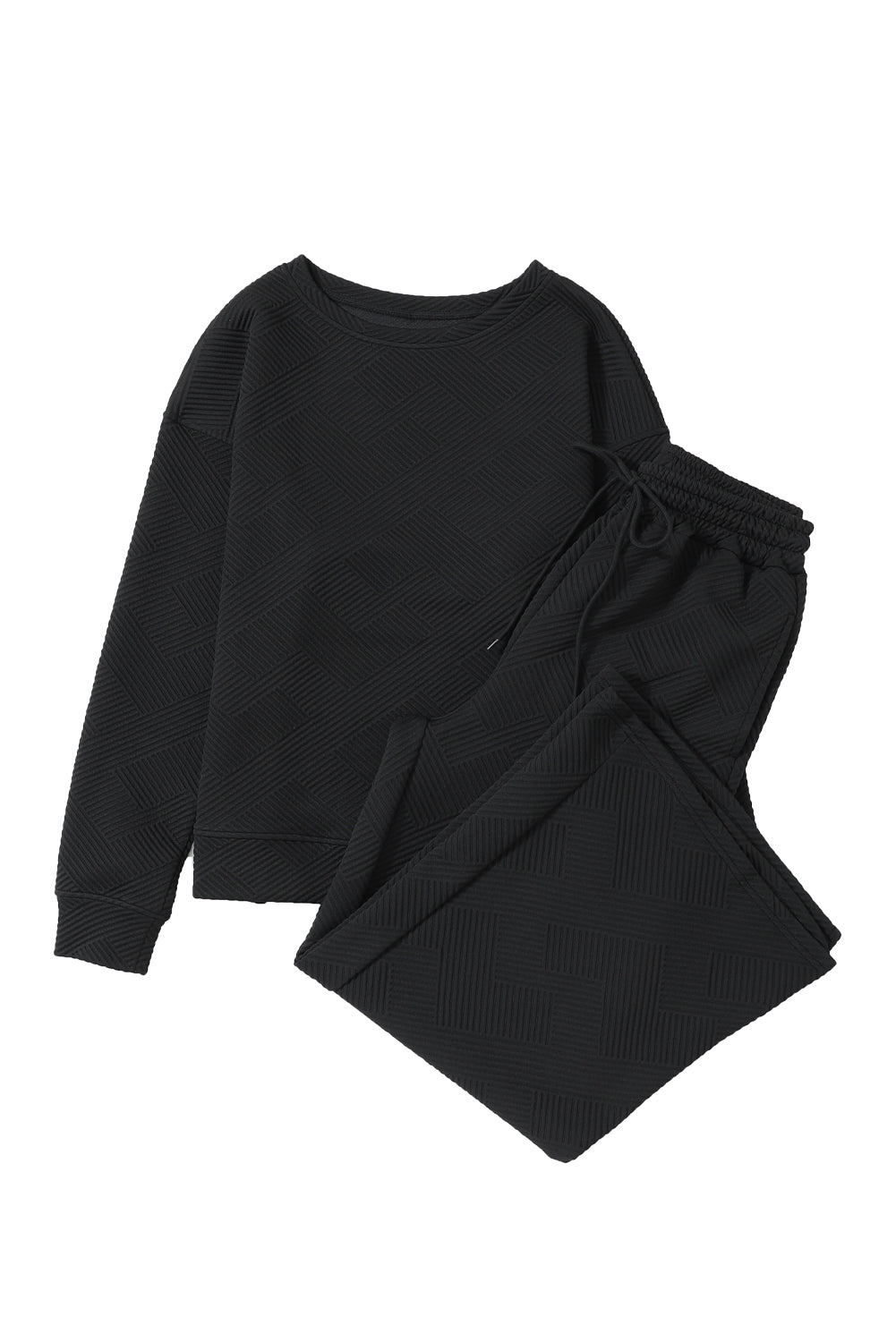 Black Ultra Loose Textured 2pcs Slouchy Outfit