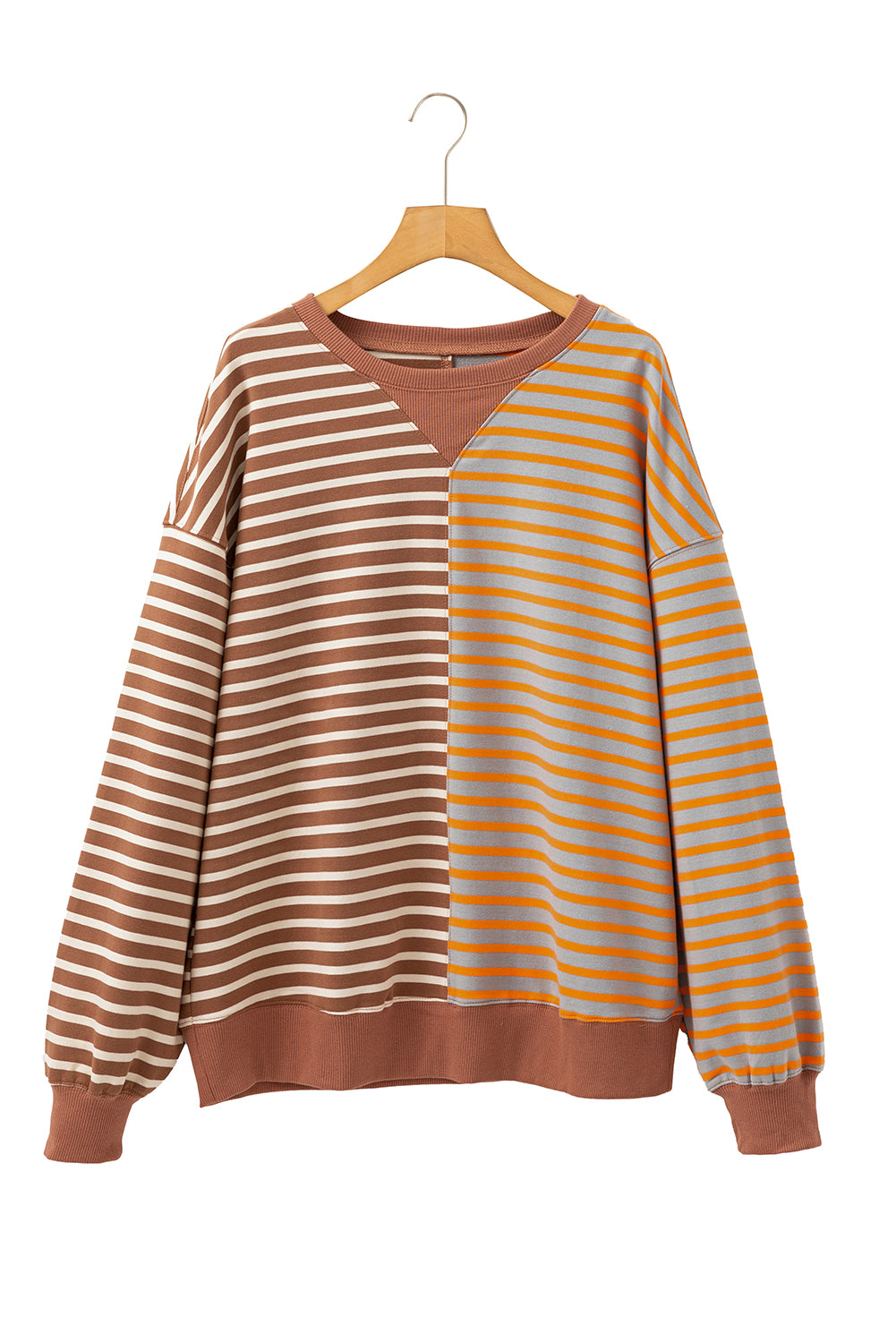 Sky Blue Stripe Colorblock Drop Shoulder Oversize Sweatshirt