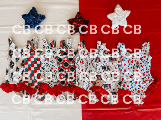 Girls 1 Piece Patriotic Swim