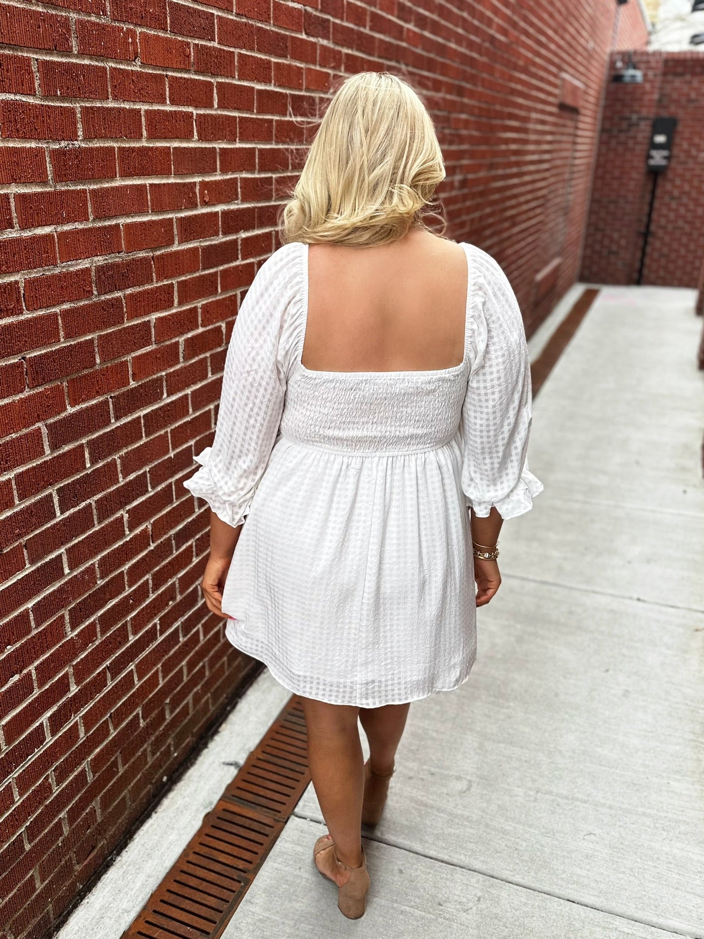 White Puff Sleeve Plus Size Dress LT