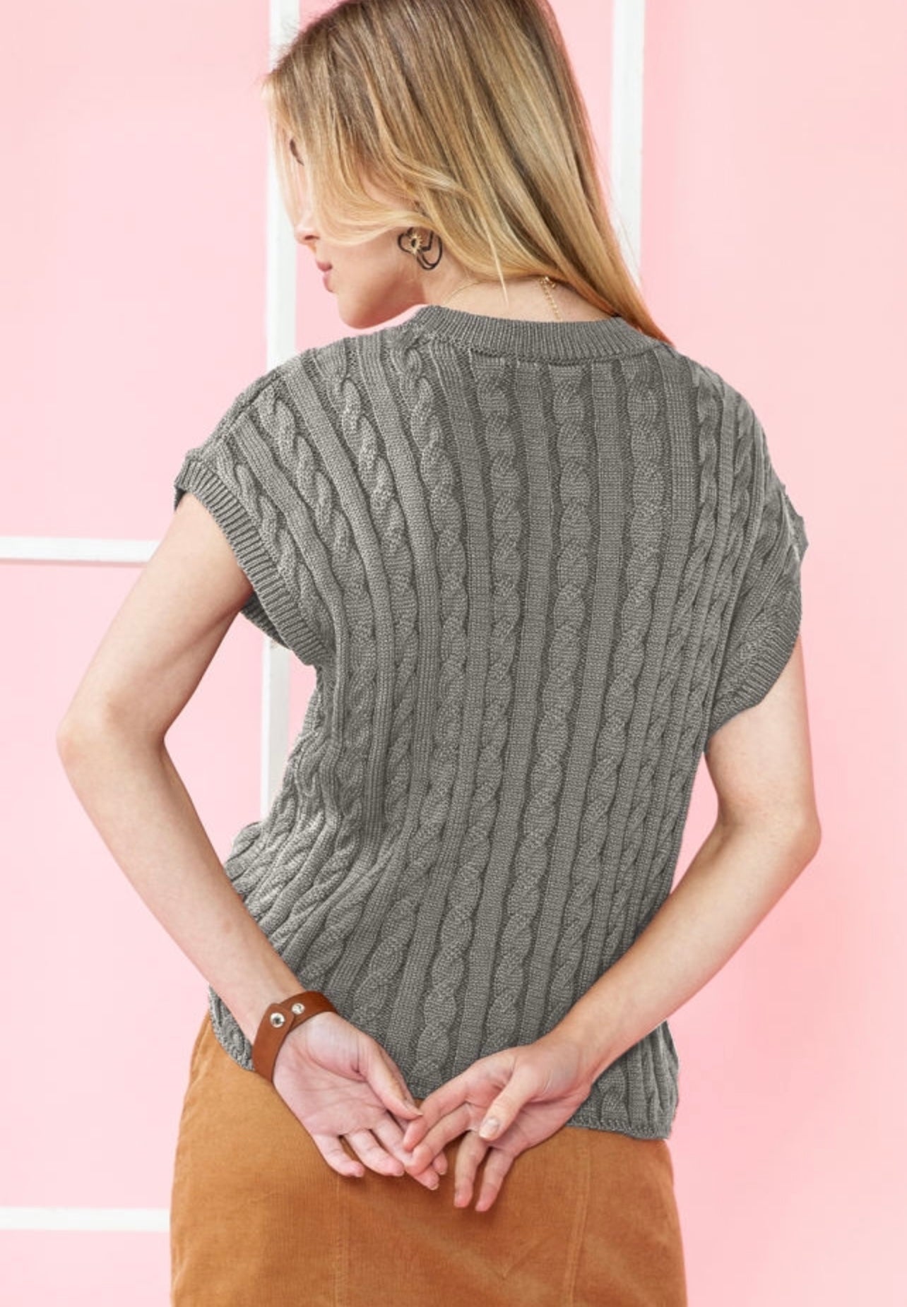 Cable Knit Short Sleeve Sweater
