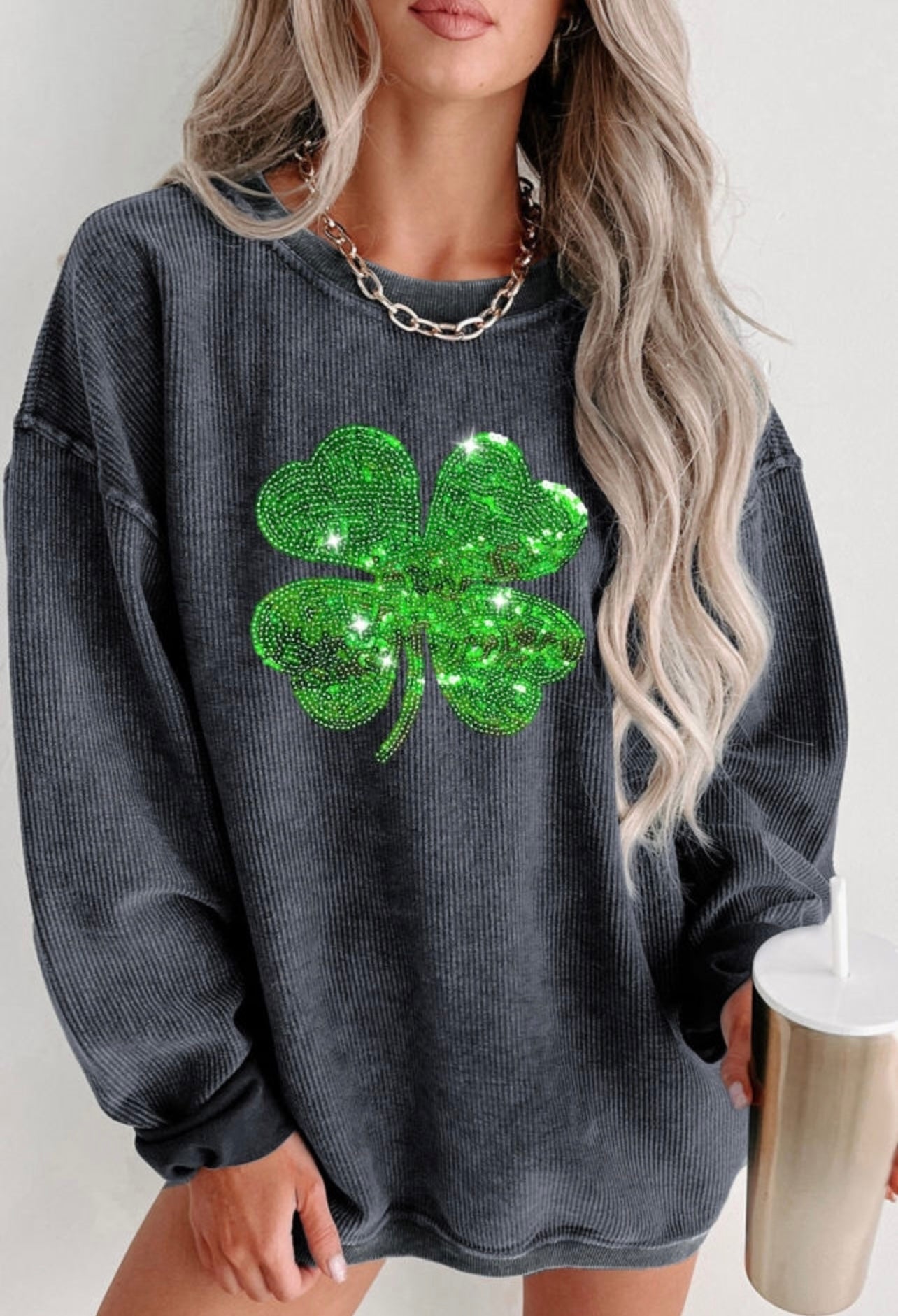 Sequin Clover Corded Pullover