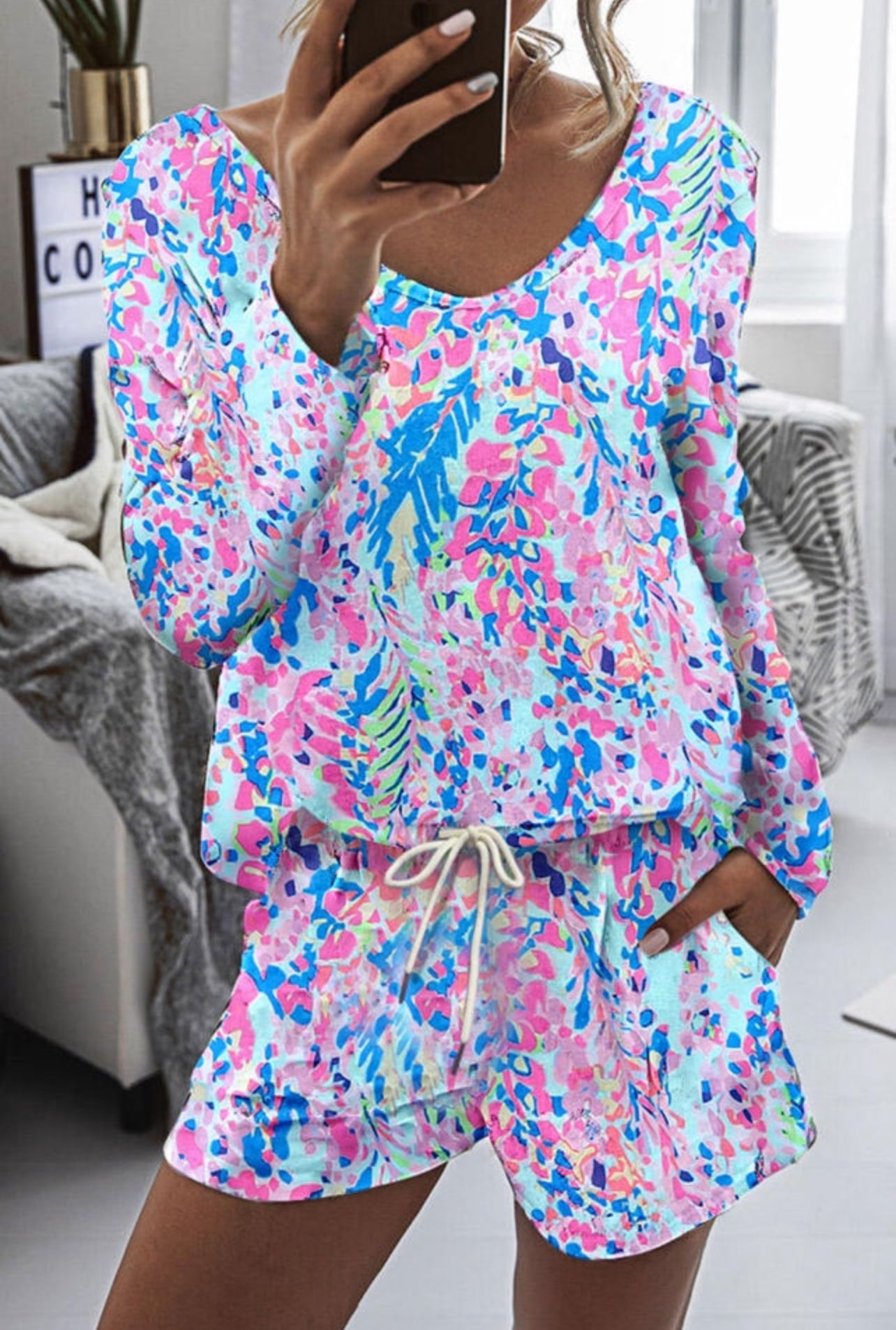 Multicolor Floral Long Sleeve Lounge Set