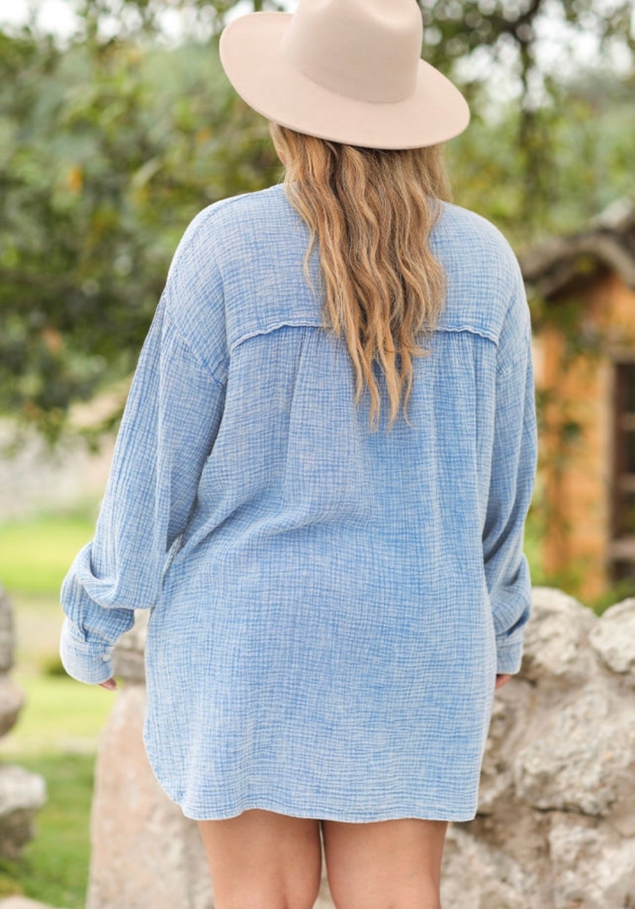 Light Blue Crinkled Blouse