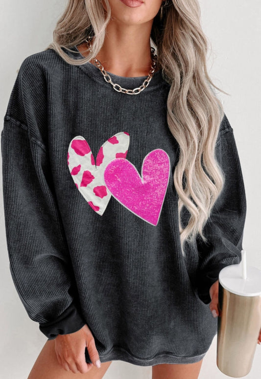 Double Heart Sequin Corded Pullover