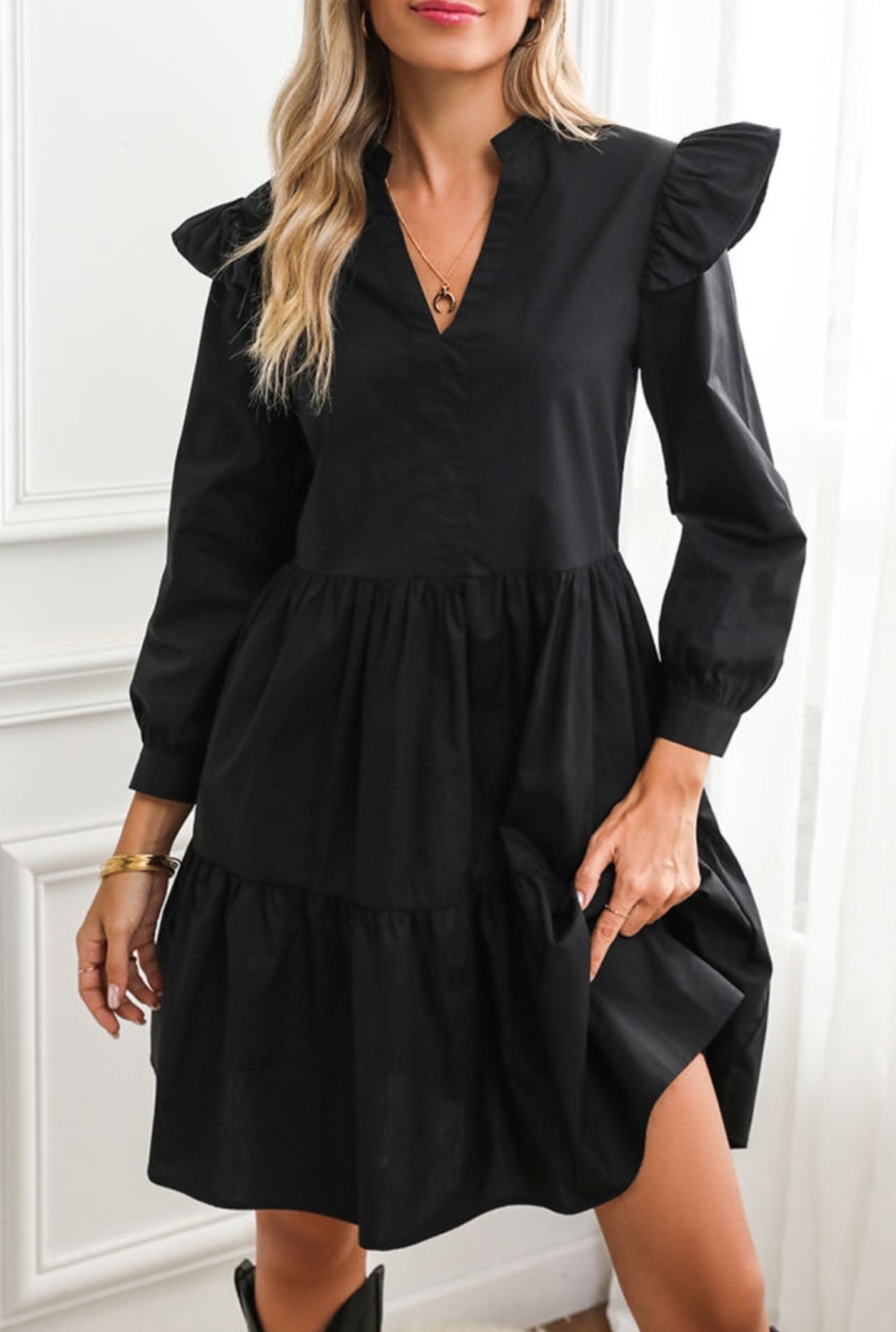 Black Ruffle Tiered Dress