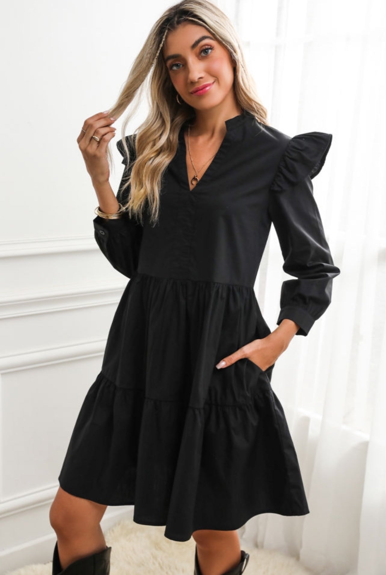 Black Ruffle Tiered Dress