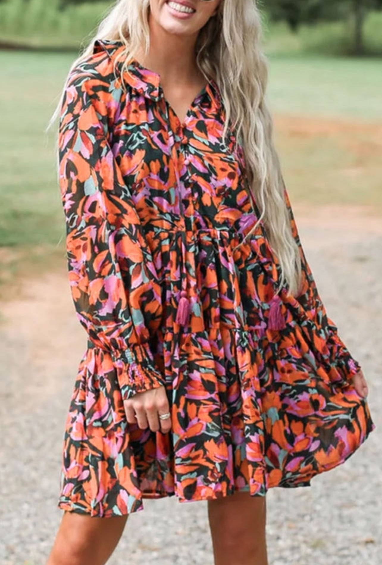 Red Boho Floral Print Dress