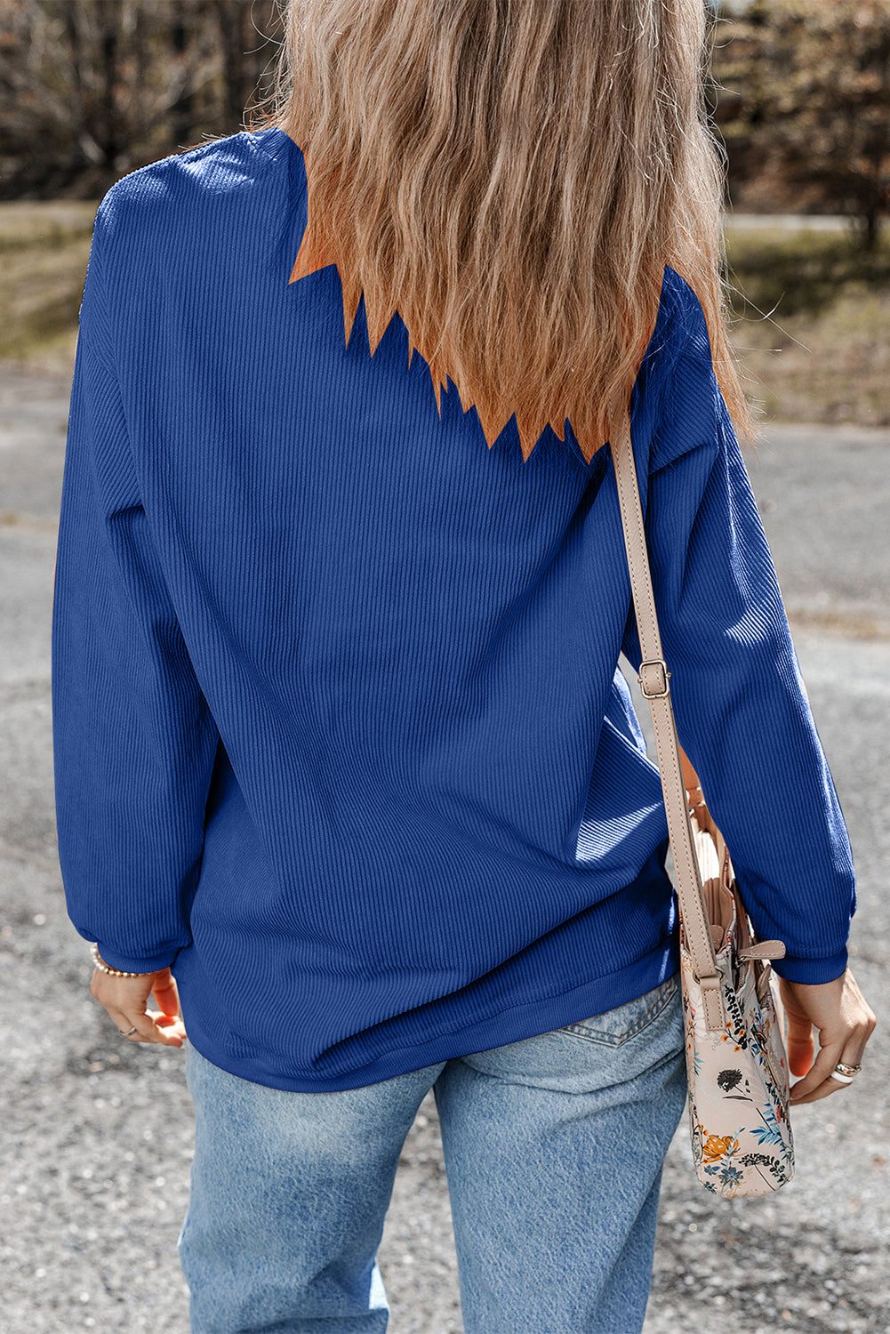 Apricot Drop Shoulder Ribbed Oversized Sweatshirt