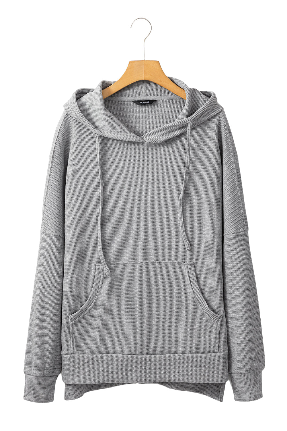 Gray Waffle Knit High Low Oversized Hoodie