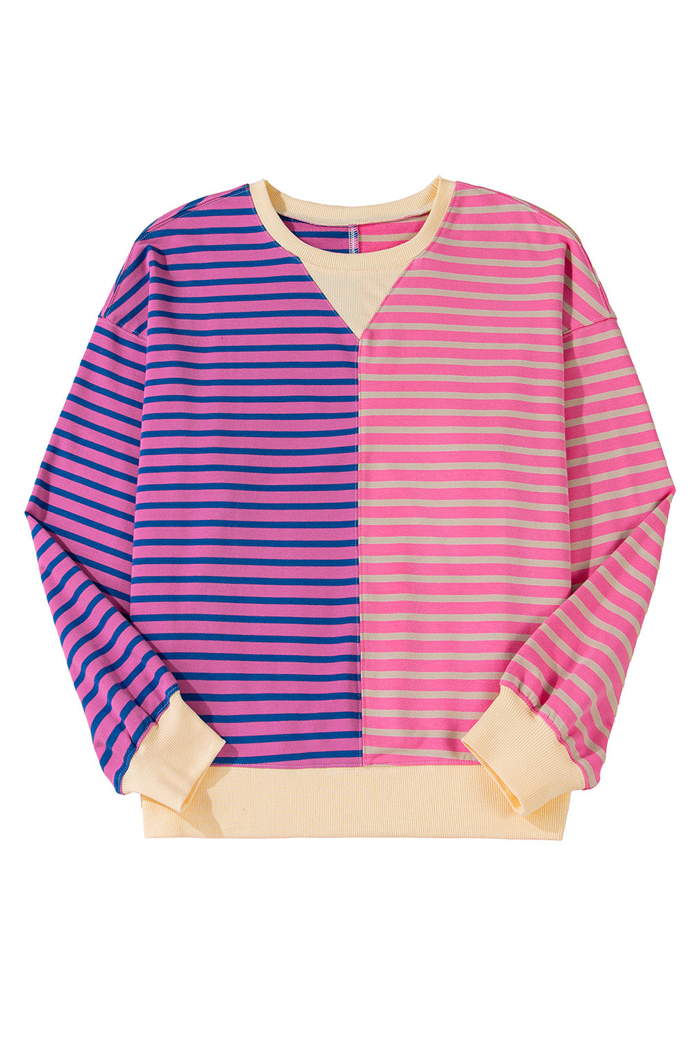Sky Blue Stripe Colorblock Drop Shoulder Oversize Sweatshirt
