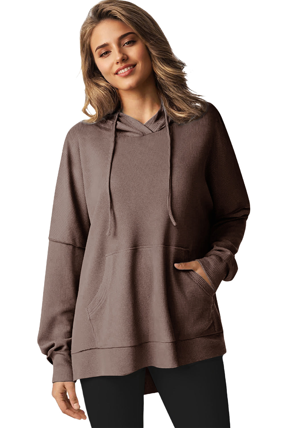 Gray Waffle Knit High Low Oversized Hoodie