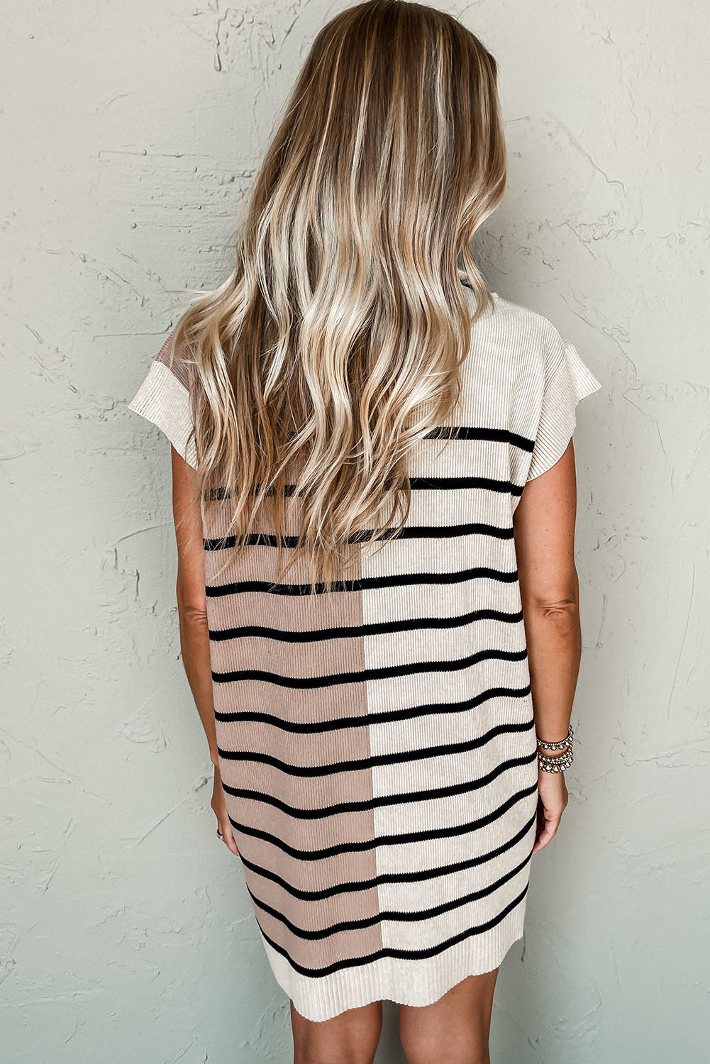 Black Stripe Color Block Short Sleeve Quarter Zip Mini Dress