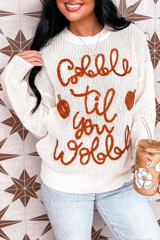 White Gobble Til You Wobble Pop Up Crochet Plus Size Sweater