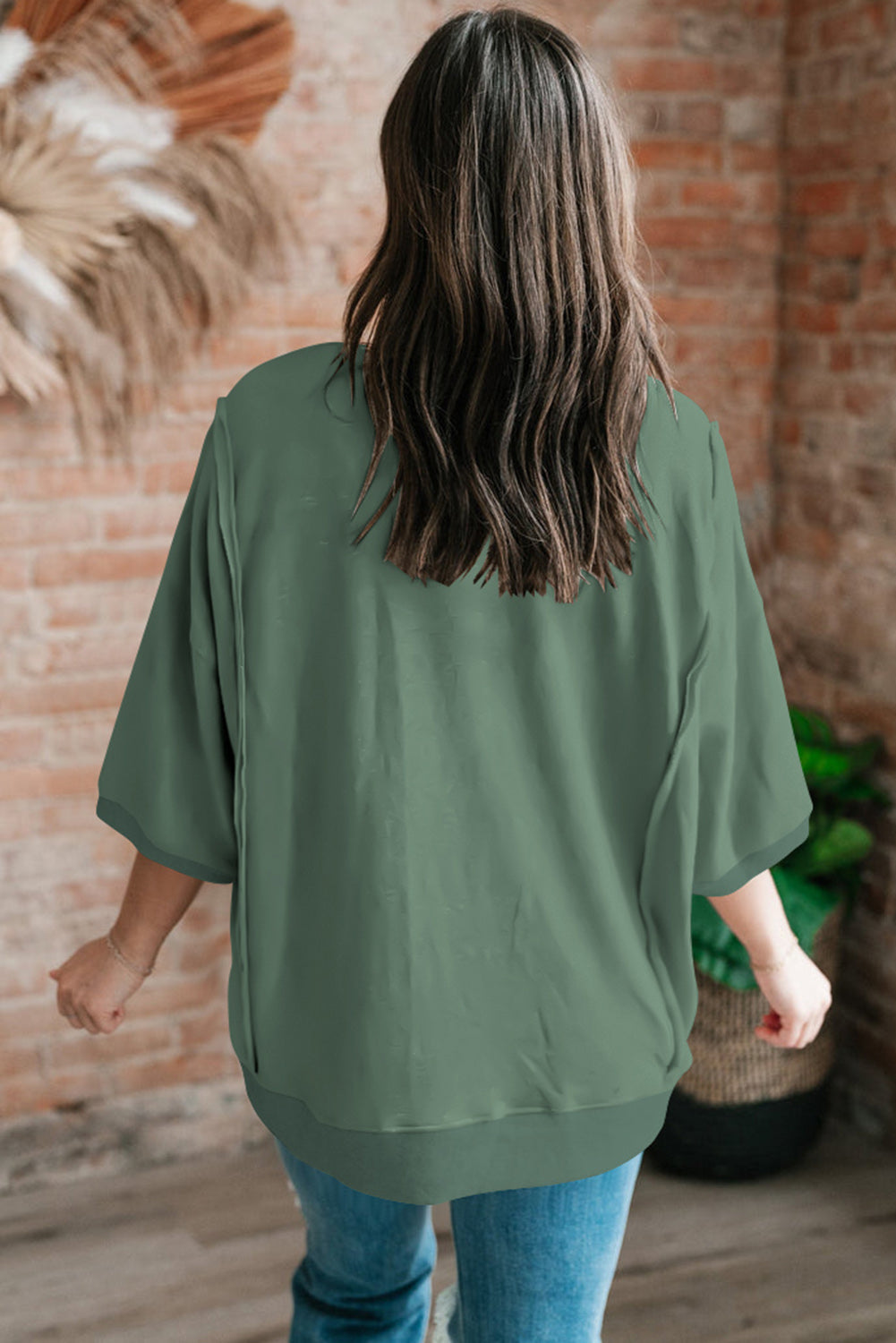 Light Grey Exposed Seam Pocket Side Split Loose T Shirt