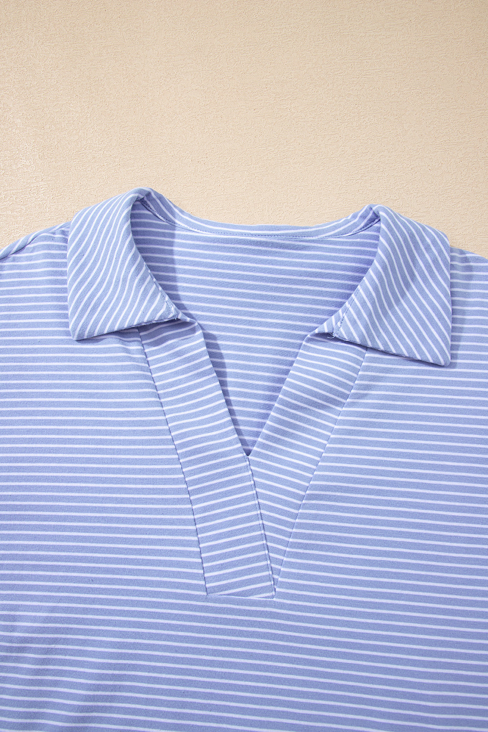 Sky Blue Striped Dolman Sleeve Pullover and Drawstring Shorts Set