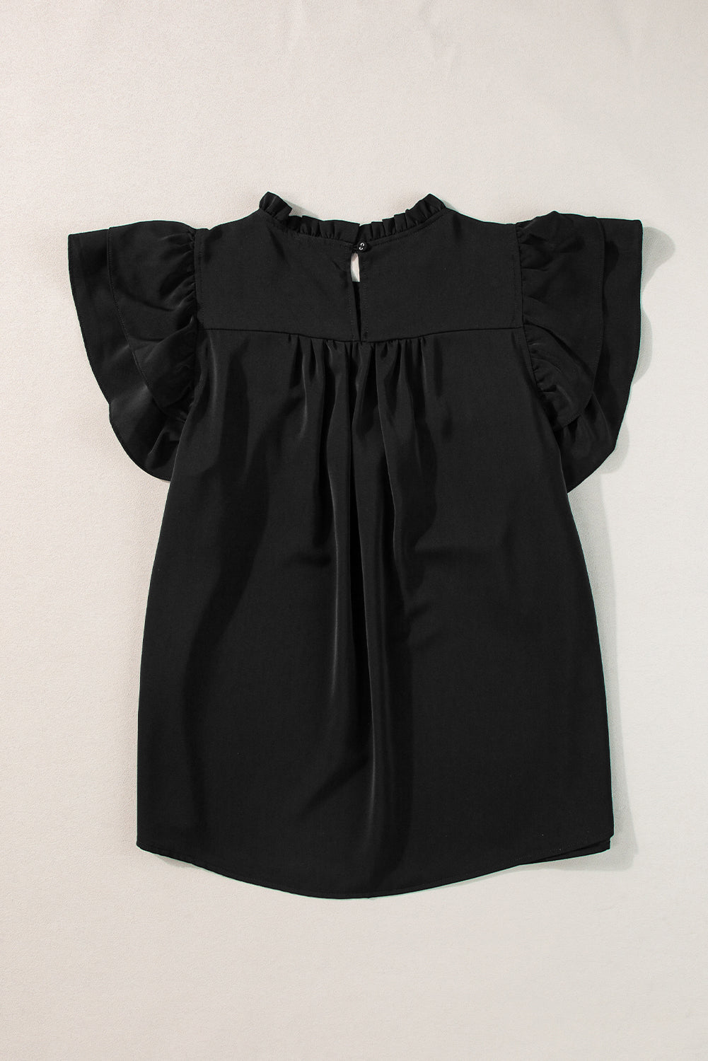 Black Smocked Ruffle Sleeve Blouse