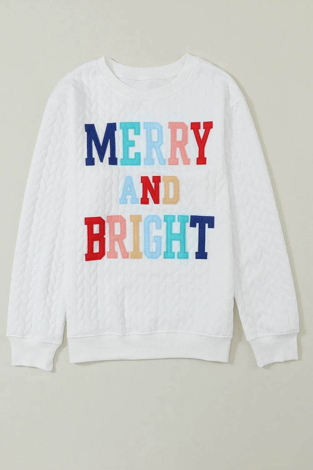 Full Size MERRY AND BRIGHT Cable Knit Pullover Sweatshirt